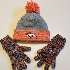 NFL Gray and Orange Women's Winter Hat and Gloves Set